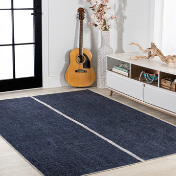 Linja Solid Centre Stripe Machine-washable Area Rug